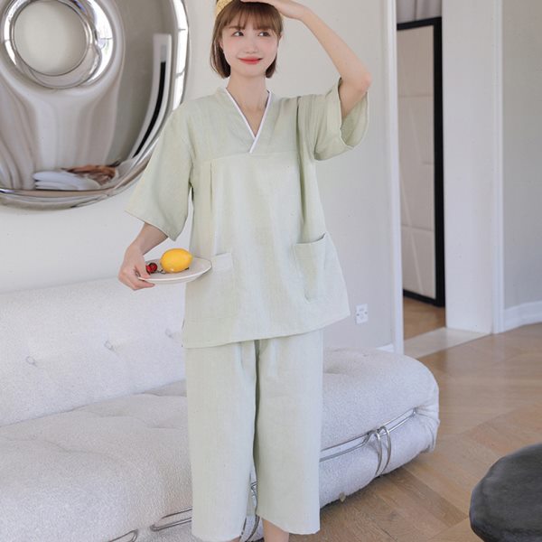 汗蒸服女款亚麻高档七分裤情侣家居服睡衣男款桑拿服洗浴服按摩服