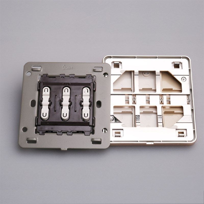 86型墙壁开关插座金色拉丝大板三开单G控开关带荧光灯三位单联开