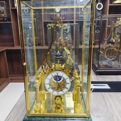 绕球座钟机械全铜金色机械动态座钟欧式骨架透视台钟古典钟表