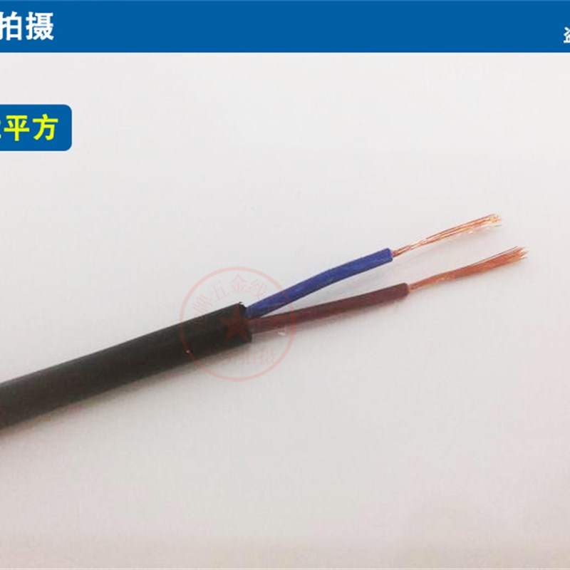二芯国标铜芯电缆线VV2芯*0.12/0.2/0.3平O方 电源线信号软护套线