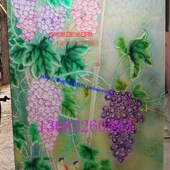 定做艺术玻璃屏风隔断门芯手工彩雕工艺 葡萄藤篱笆 垂涎欲滴丰收