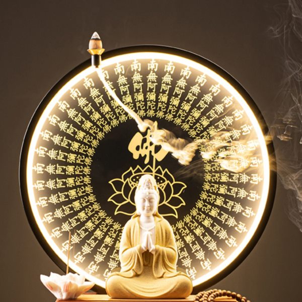陶瓷观音菩萨倒流香炉双手合十观音摆件办公室灯圈观音娘娘香薰炉