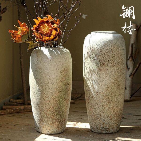 落地大花瓶复古粗陶侘寂风陶瓷摆件名宿客厅插花器高款陶罐装饰