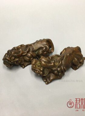 包浆合金祥瑞貔貅创意摆件 文玩笔搁实心金属貔貅一对工艺品把件
