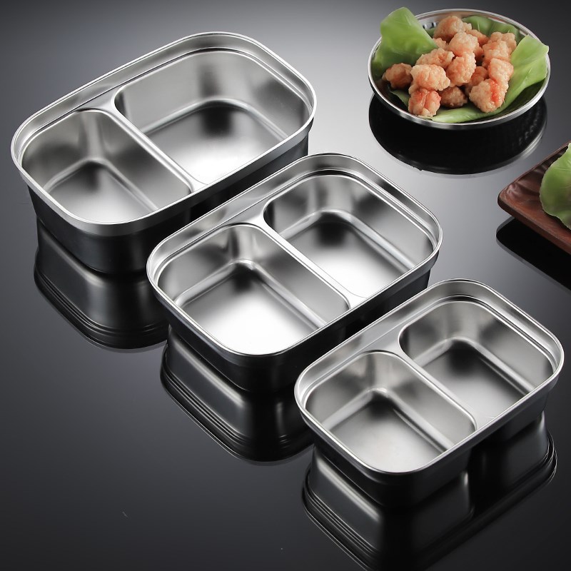 304不锈钢儿童成人分格餐盘  上班族两格带盖加深餐盘