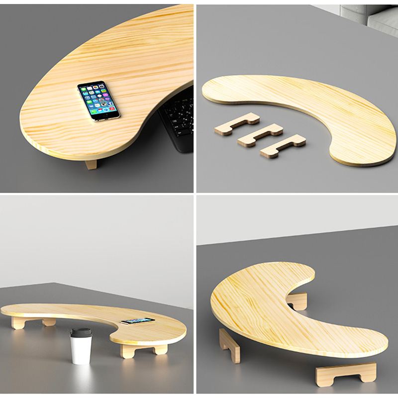 实木弧形显示器增高架电脑支架三角办公桌键盘收纳置物架台式木质