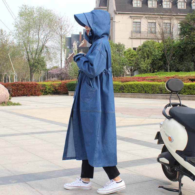 骑车防晒装备牛仔防风衣长款全身外套电动车防走光防紫外线夏