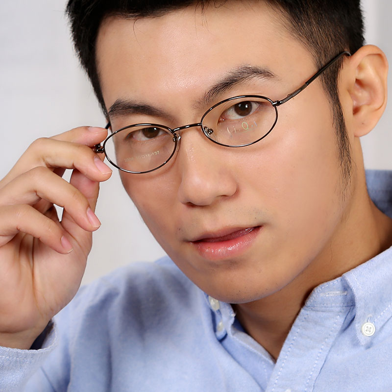 复古椭圆眼镜框女全框金属舒适弹簧细腿配近视眼镜架男中小脸文艺
