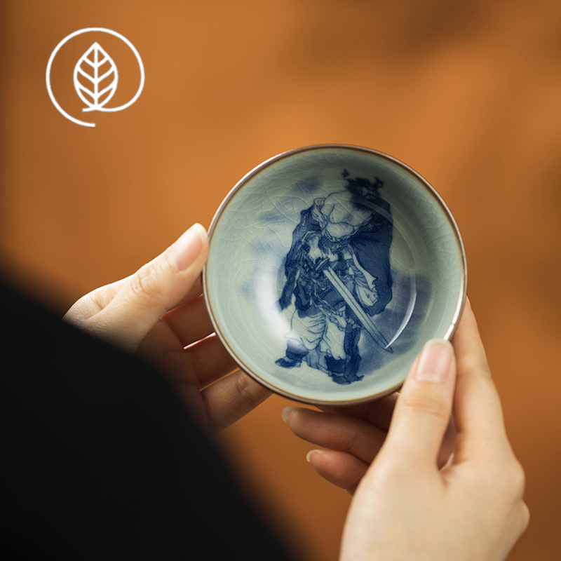 景德镇青花老陶泥钟馗普洱杯主人杯茶杯家用功夫茶杯中式单杯复古