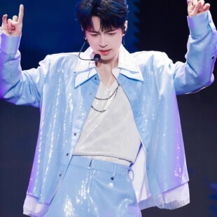 百搭休闲西服潮 外套男高级感痞帅韩版 蒲熠星明星同款 蓝色亮片西装