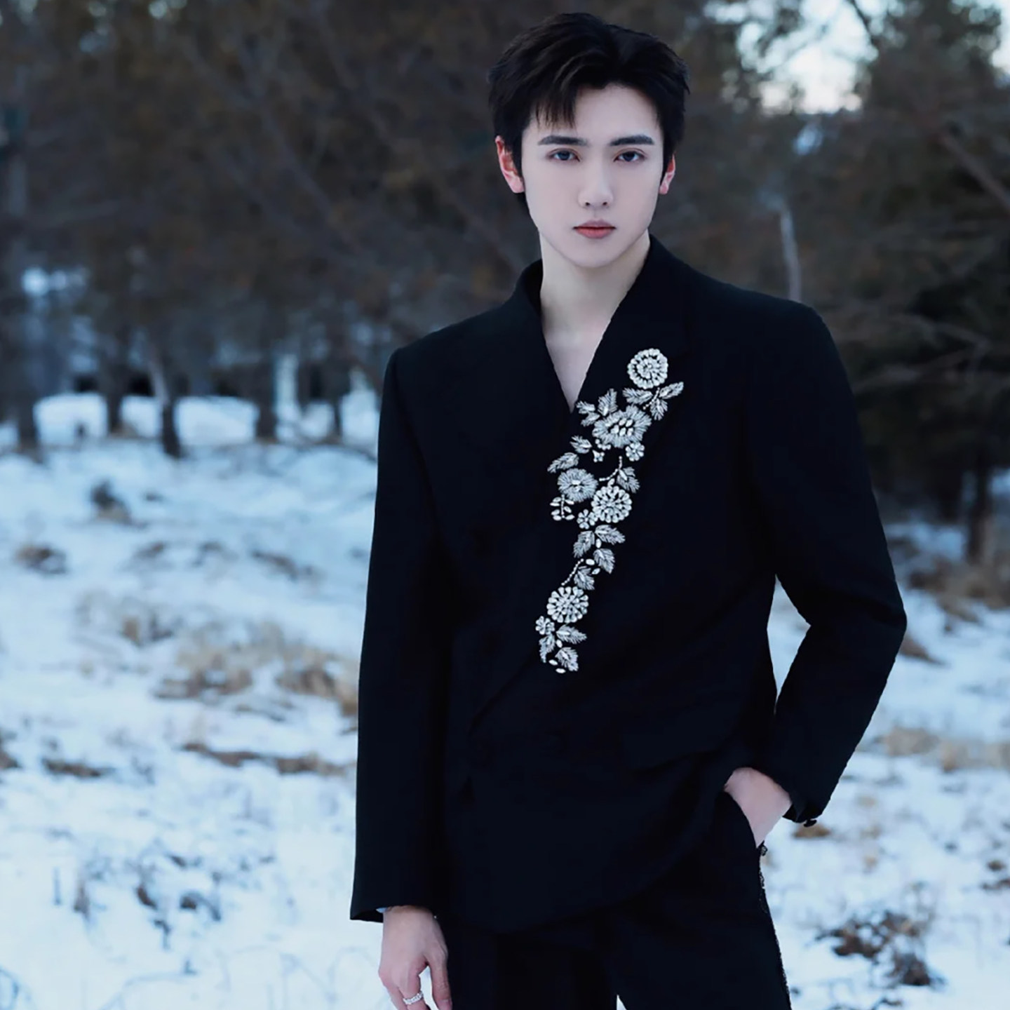 焉栩嘉明星同款中国风黑色手工刺绣花卉西服男高级感宴会商务休闲,男装,休闲西服,淘宝优惠券,粉丝福利购,淘宝优惠卷