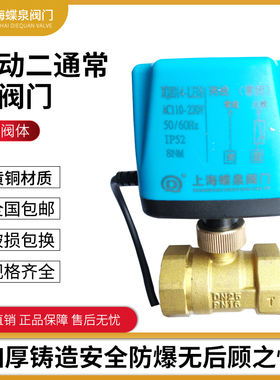 电动二通球阀220v全铜常闭常开两线电动阀水开关24Vdn15 20 25