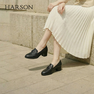 哈森2026新款高跟乐福鞋马衔扣羊皮工作通勤女鞋浅口单鞋HS269405