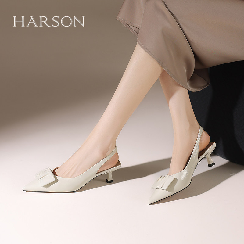 哈森夏季新款尖头真皮包头后空凉鞋时装女鞋舒适百搭HWM25011