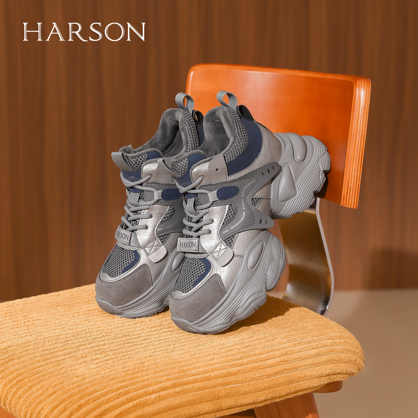 哈森老爹鞋女款2025冬季新款增高小个子百搭运动休闲鞋HWCA250115