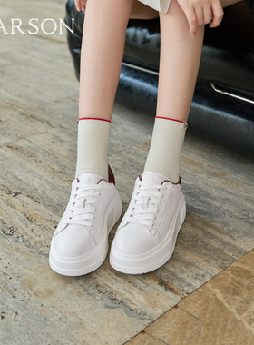 哈森真皮小白鞋2025秋冬新款运动休闲百搭小个子增高鞋HWCL250115