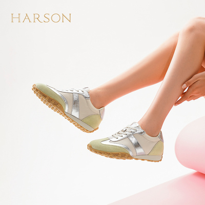 哈森复古拼接德训鞋女春季新款舒适平跟户外休闲鞋HCS258408