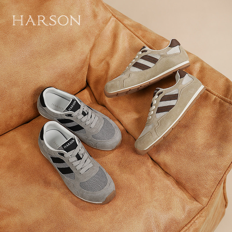 哈森春季新款网面透气复古德训鞋薄底休闲鞋运动鞋女HWCS250123