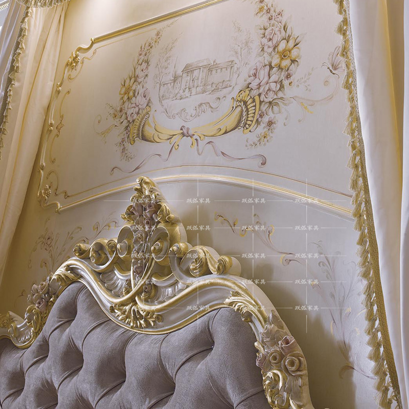 高端定制家具别墅法式彩绘布艺床实木雕花双人床奢华床欧式公主床