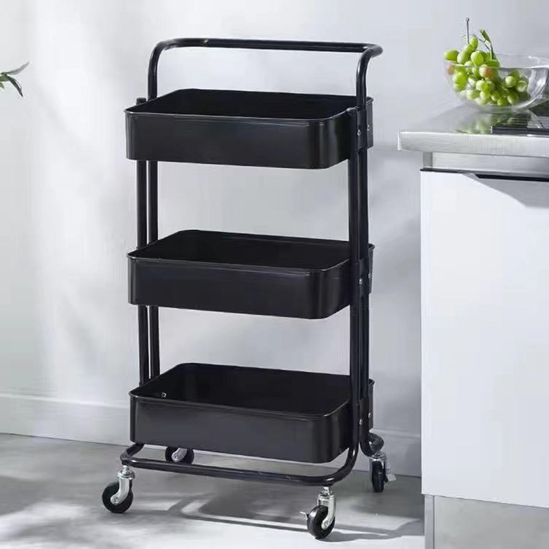 还境 移动菜架工具配件金属带轮小推车落地置物收纳架三层菜架子