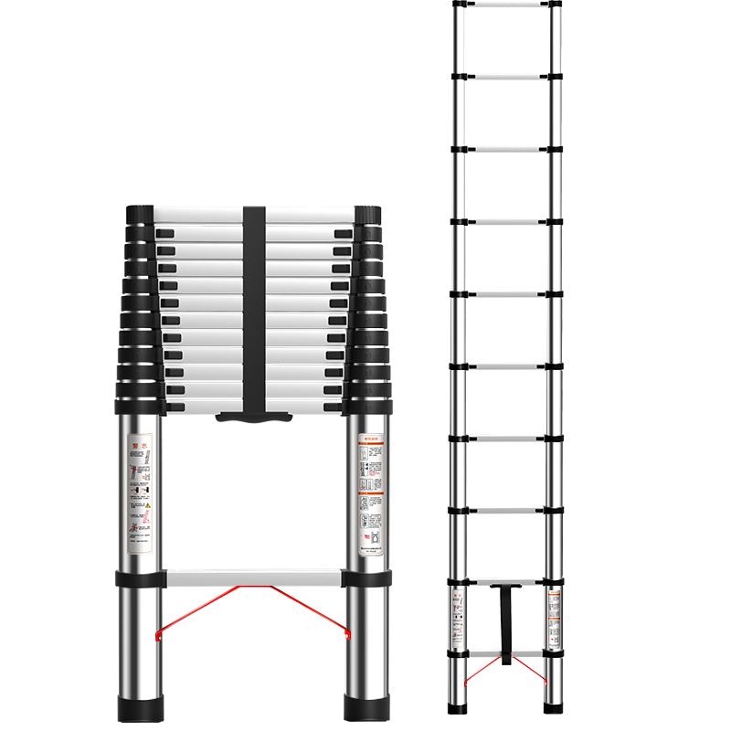 梯子家用折叠伸缩工程梯可携式加厚升降阁楼梯不锈钢带钩直梯铝合