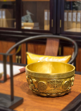 黄铜聚宝盆摆件存钱罐家用铜盆客C厅工艺品摆设 乔迁新居开业礼品