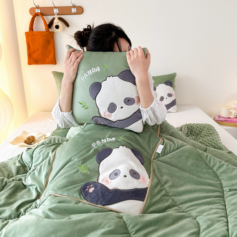 豆豆绒抱枕被子两用午睡枕头被折叠车载二合S一空调被靠枕加厚