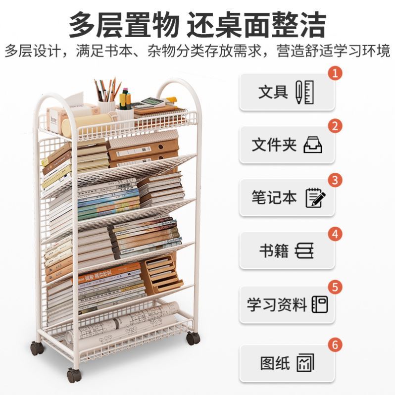 小书架可移动带轮书桌侧书本收纳置物架落地桌边简易X课桌旁书柜
