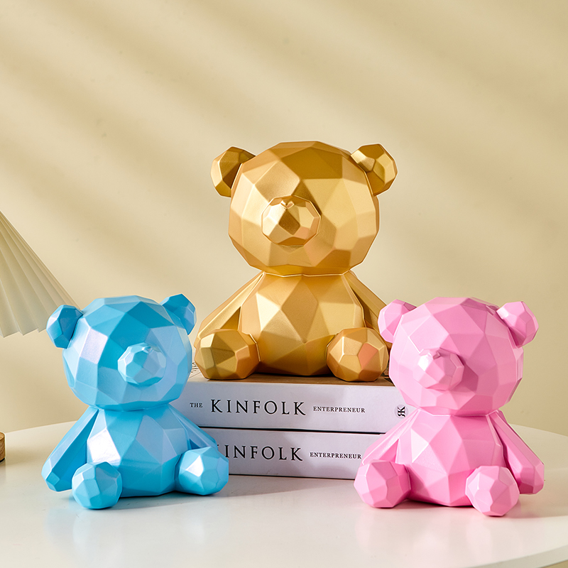 创意可爱几何熊存钱罐家居玄关B卧室桌面装饰摆饰儿童存钱筒礼物