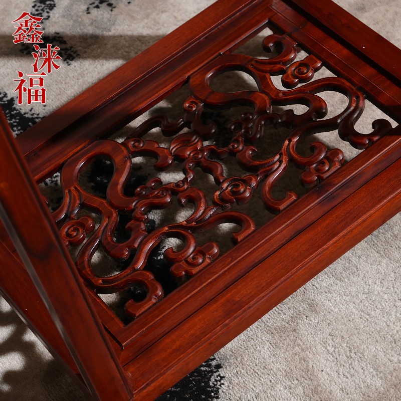 中式客厅红木花架实木盆景架仿古酸枝黑檀L花几鱼缸奇石多层花架