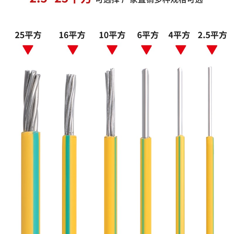 黄绿双色接地线2.5平q方铝芯单股4平方铝线/6/10地线单芯多股线