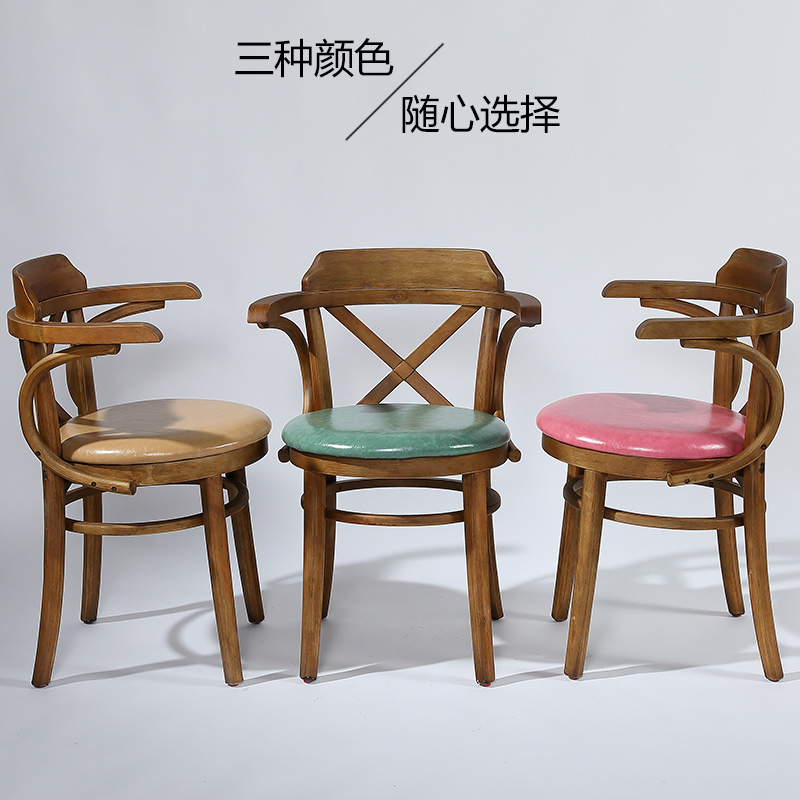 复古实木西餐咖啡厅椅子汉堡茶餐厅清吧餐桌饭P店餐吧酒吧桌椅组