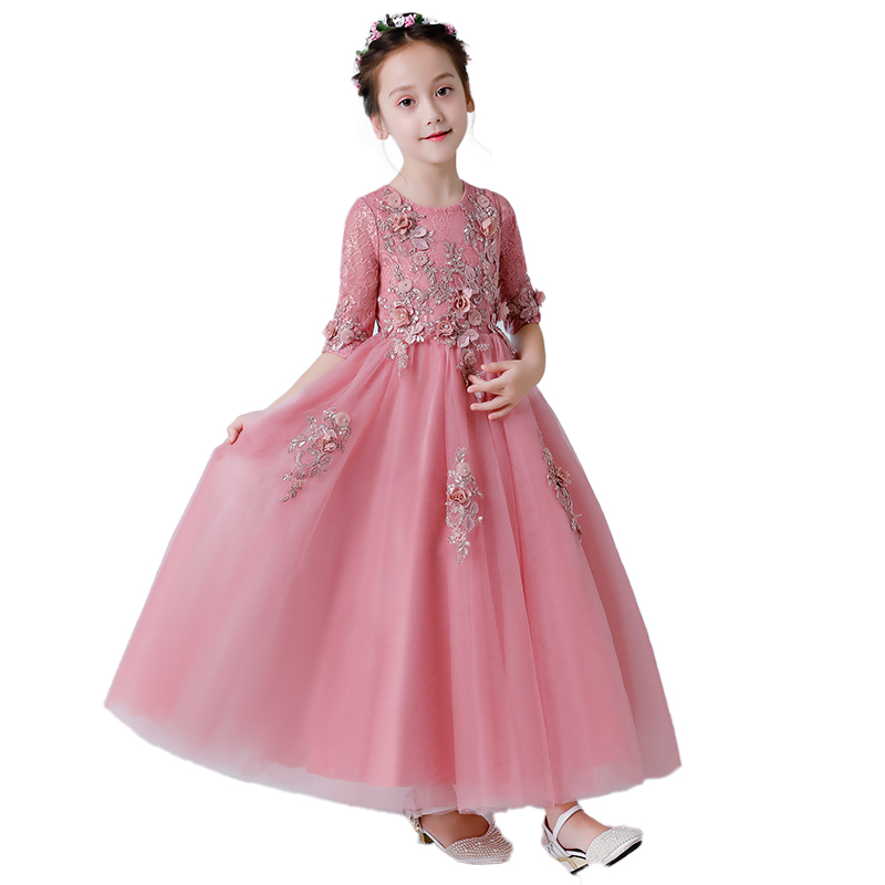 儿童礼服粉色公主裙女童蓬蓬纱小花童走秀晚礼P服主持人演出服高