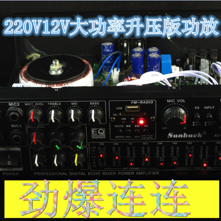 带调音板220V12V大功率功放/均衡EQ读卡机  野外/晨练./广场舞机