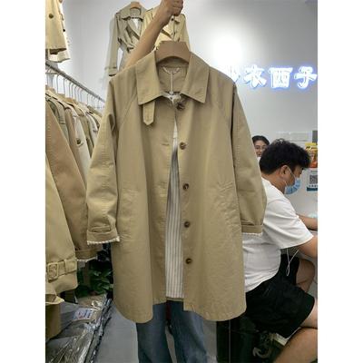 风衣女款2024秋季新款韩版单排扣中长款风衣修身外套女polo领上衣