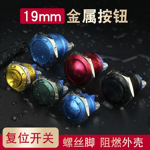 19mm 金属按钮开关门禁开关高头平弧面圆形 启动自复位开关螺丝脚