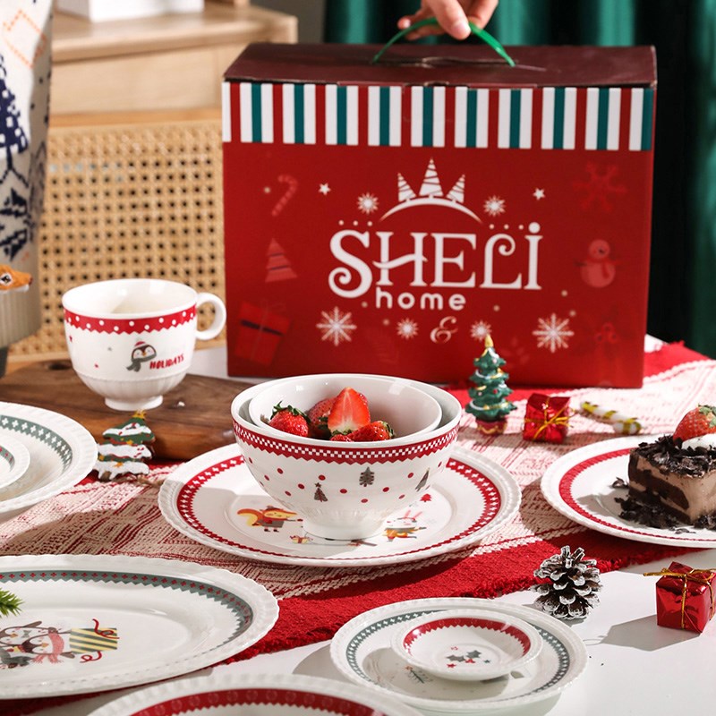 舍里圣诞风系列餐具陶瓷碗碟套装碗盘子餐盘家用马克杯圣诞节礼物