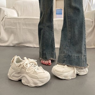 增高黑色休闲运动鞋 显脚小厚底松糕老爹鞋 爆款 炸街2024新款 女春季