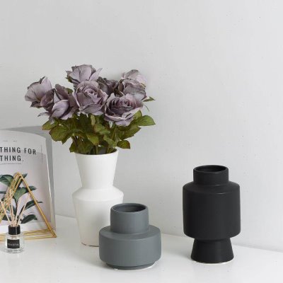 现代简约陶瓷花瓶广口鲜花插花花瓶北欧风格家居饰品摆件干花花器