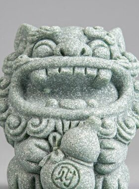 逗兽记青砂石新中式风狮爷福禄桌面饰品摆件家用鱼缸装饰造景摆设