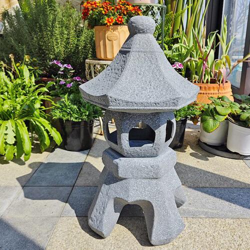 花园庭院阳台园艺装饰品摆件 Zakke红陶日式风灯烛台 仿大理石款