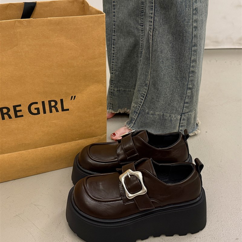 英伦覆古厚底增高j小皮鞋女夏季百搭黑色单鞋2025新款玛丽珍松糕