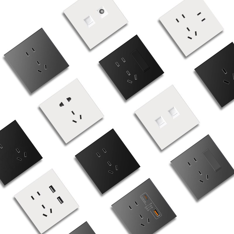 亲肤手感配套F型智能开关插座86型S快充5孔三T五孔电源墙壁插座