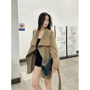 荷叶领短款 高级感小个子英伦风气质大衣 大翻领风衣外套女2025秋季
