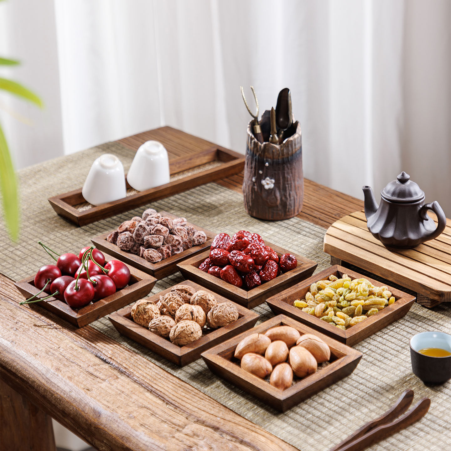 泰国木质果盘复古茶室实木茶点盘新中式零食茶托盘正方形茶具配件,餐饮具,果盆/果盘/果篮,淘宝优惠券,粉丝福利购,淘宝优惠卷