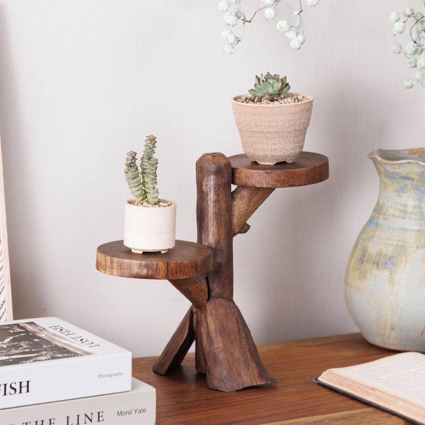 实木创意桌面多肉架绿植展示架家用客厅复古置物架阳台轻奢花架子