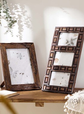 泰国复古实木相框摆台东南亚风格
