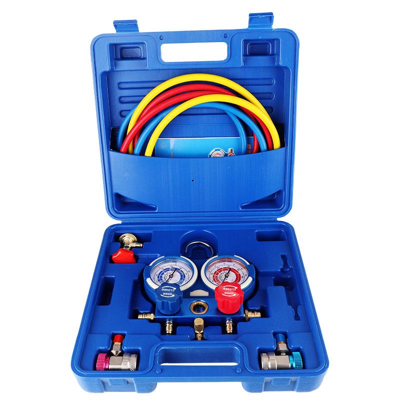 汽车空调加氟表制冷剂R134a冷媒雪种压力表R410R22空调双表阀工具