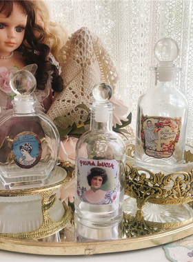 法国老标签玻璃瓶 香薰瓶 复古摆件 玫瑰 拍照背景艺术