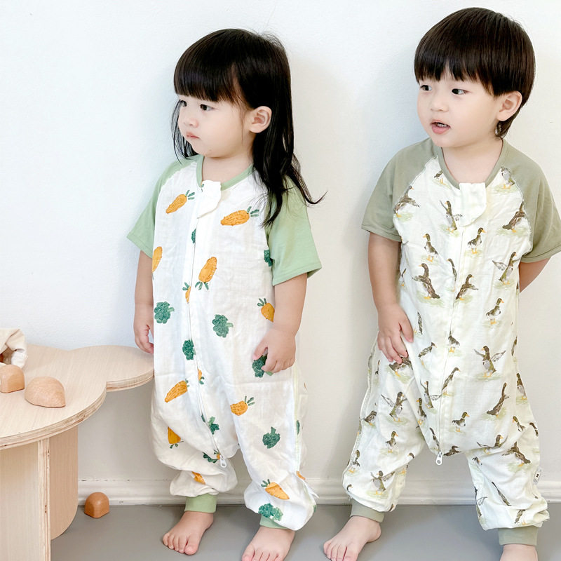 夏宝宝睡袋无骨A类竹棉轻薄纱布婴儿防踢被柔软儿童家居服睡衣